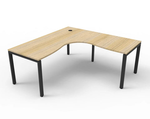 Profile leg static corner workstation with natural oak top and black satin frame, 750mm enviroboard surface and cable entry hole