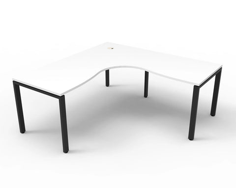 Profile leg static corner workstation with white top and black satin frame, 750mm enviroboard surface and cable entry hole