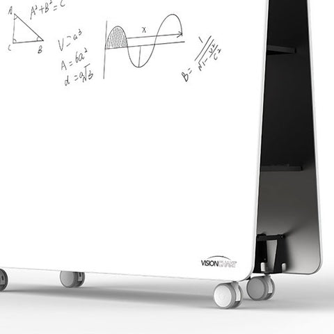 Close up of Jart mobile whiteboard with double-sided magnetic surface and lockable castors