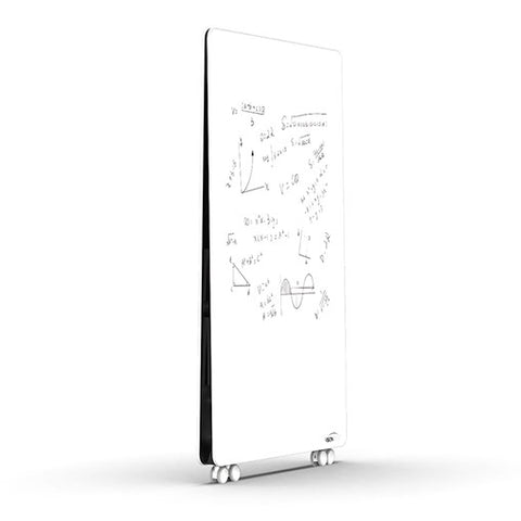 Jart mobile whiteboard with double-sided magnetic surface, lockable castors, and concealed storage shelves for modern office or education spaces