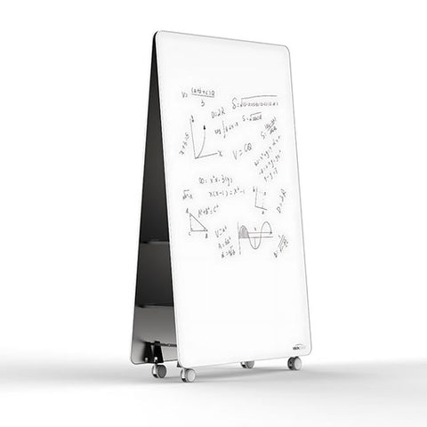 Jart mobile whiteboard with double-sided magnetic surface, lockable castors, and concealed storage shelves for modern office or education spaces