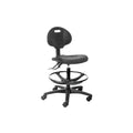 Lab300 chair with drafter, acid-resistant PU foam, ergonomic adjustments and steel foot ring for laboratories, healthcare and universities