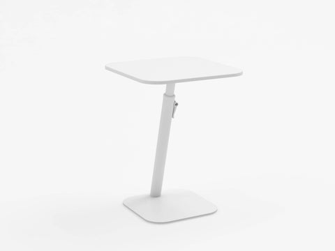 Marco Polo adjustable laptop table in white with angled pole and steel panel base