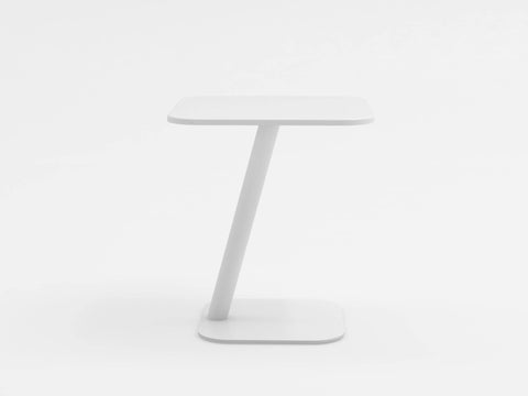 Marco Polo adjustable laptop table in white with angled pole and steel panel base