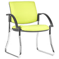 Maxi yellow upholstered visitor chair with black armrests and chrome finish sled base