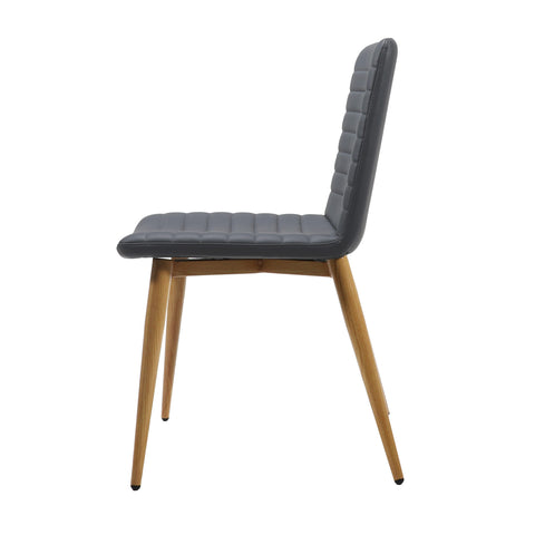 Pixel 4 Leg Chair upholstered in navy blue PU leather with ribbed stitching detail and ash timber-look 4-leg base