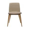 Pixel 4 Leg Chair upholstered in beige PU leather with ribbed stitching detail and ash timber-look 4-leg base