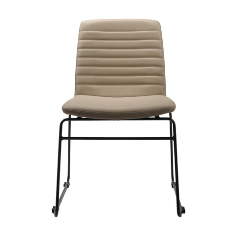 Pixel Sled base chair in beige PU leather with ribbed stitching detail and black sled base 