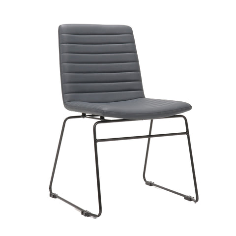 Pixel Sled base chair in gray PU leather with ribbed stitching detail and black sled base 