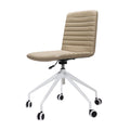 Pixel Swivel Chair in Amber PU with ribbed stitching and black or white 5-star base.