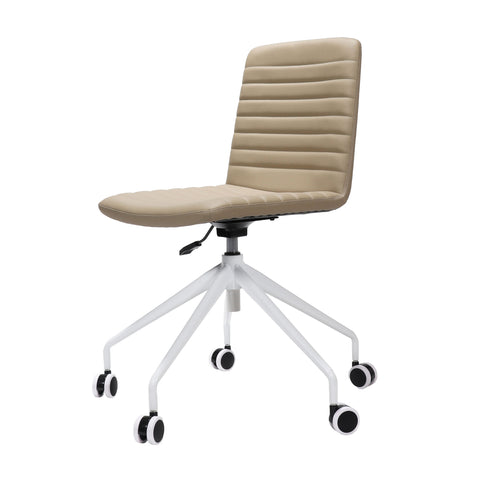 Pixel Swivel Chair in Amber PU with ribbed stitching and black or white 5-star base.