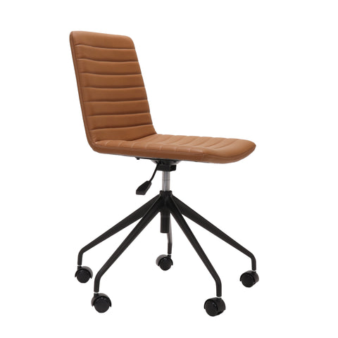 Pixel Swivel Chair in Almond PU with ribbed stitching and black or white 5-star base.