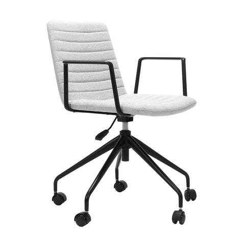 Pixel Swivel Chair in white upholstery with black frame and wheels, shown on a white background.