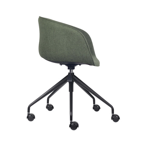 Pixel Tub Chair in Charcoal or Olive fabric with ribbed stitching, 5-star base, and gas lift for adjustable comfort.