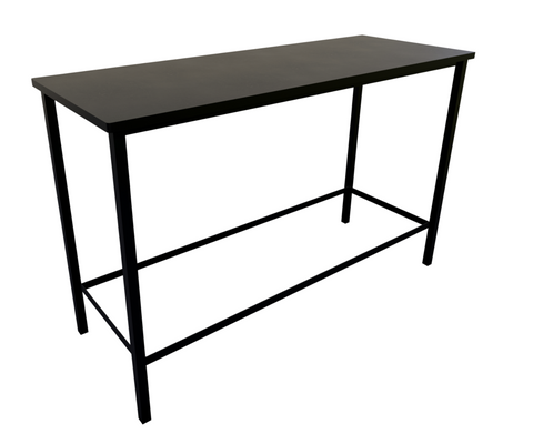 Black Planate H-Frame table with square castor legs in black powder coat finish