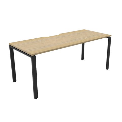 Planate H-Frame table with square castor legs, black powder coated finish, and modular wooden top