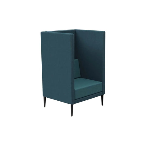 Quiet 75 single-seat high-back lounge chair with fixed high-density foam cushioning and black alloy legs, ideal for breakout areas