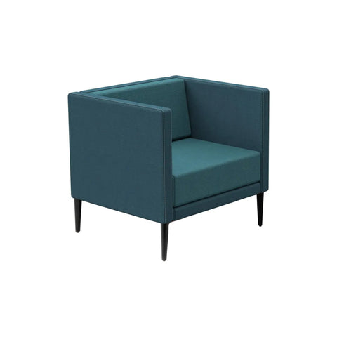 Quiet 75 single-seat low lounge chair with fixed high-density foam cushioning and black alloy legs, ideal for breakout areas