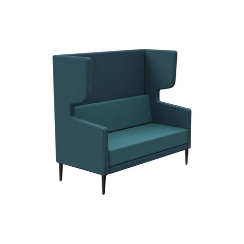 Quiet 75 two-seat wing lounge sofa with fixed foam cushioning and black alloy legs, perfect for collaborative and casual spaces