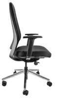 Black Roma Executive chair with a fabricated back and seat, adjustable armrests, and a polished alloy base with twin wheel castors.