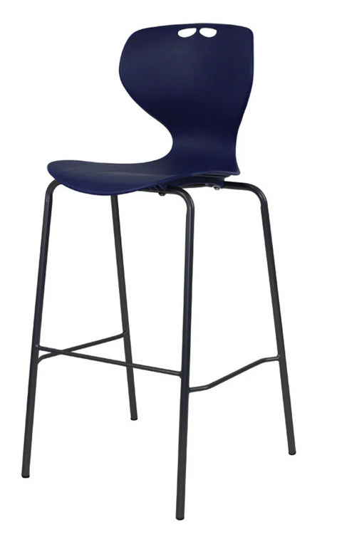 Roswell stool in blue polypropylene seat shell, lumbar support, and modern design for multipurpose seating