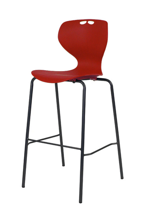 Roswell stool in red polypropylene seat shell, lumbar support, and modern design for multipurpose seating