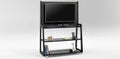 SixtySix unit in black finish with mounted AV screen, lower shelving, and plywood frame for workplace use
