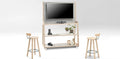 SixtySix unit in natural finish with mounted AV screen, lower shelving, and plywood frame for workplace use