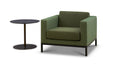 Spirit Lounge arm chair with fabric upholstery, powder coated steel frame legs, and side table