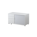 White Trimline Mobile Caddy with a Tambour side door, 3 drawers and lockable castors