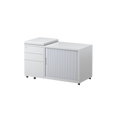 White Trimline Mobile Caddy with a Tambour side door, 3 drawers and lockable castors