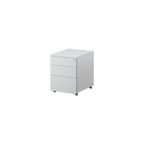 White Trimline Mobile Pedestal with three drawers, lockable castors and key lock