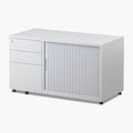 White Trimline Mobile Caddy with a Tambour side door, 3 drawers and lockable castors