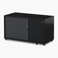 Black Trimline Mobile Caddy with a Tambour side door, 3 drawers and lockable castors
