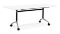 Typhoon Flip Top Table with a white tabletop, black frame, and polished aluminium feet with locking castors.