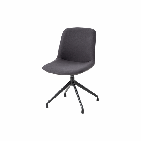 Vista Pivot Chair in charcoal upholstered fabric with contoured seat and back, four fixed pivoting legs, and 360-degree rotation