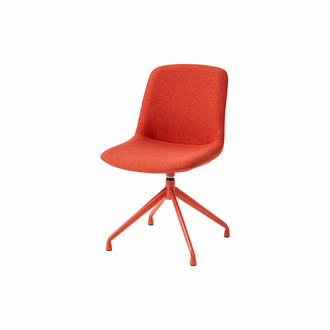 Vista Pivot Chair in rust upholstered fabric with contoured seat and back, four fixed pivoting legs, and 360-degree rotation