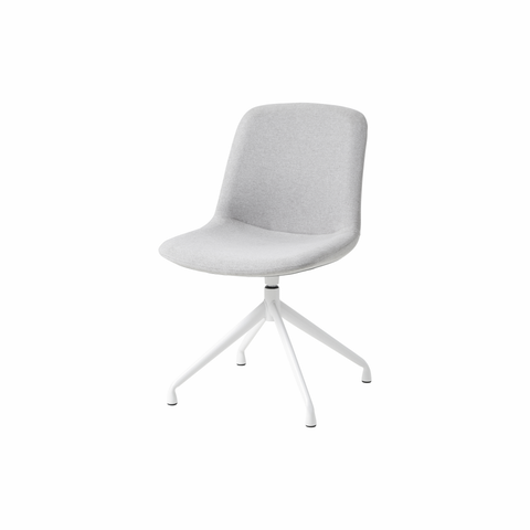 Vista Pivot Chair in silver upholstered fabric with contoured seat and back, four fixed pivoting legs, and 360-degree rotation