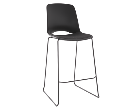 Vista Rise barstool in black polypropylene shell, durable tall seating for cafeteria and breakout spaces