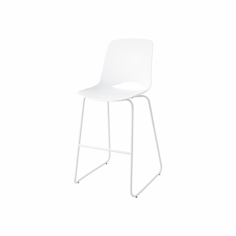 Vista Rise barstool in white polypropylene shell, durable tall seating for cafeteria and breakout spaces