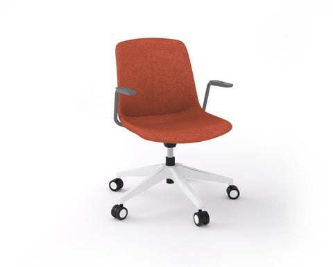 Vista Swivel Chair in rust upholstered fabric with contoured seat, ergonomic armrests, and sturdy 5-star castor base