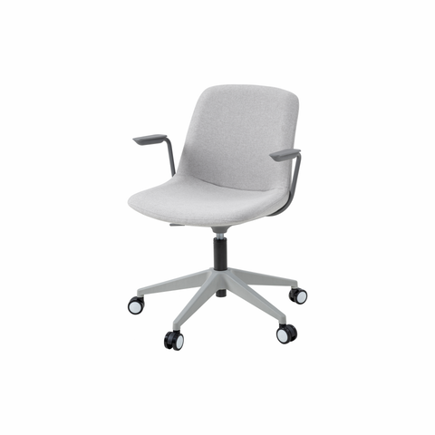 Vista Swivel Chair in silver upholstered fabric with contoured seat, ergonomic armrests, and sturdy 5-star castor base