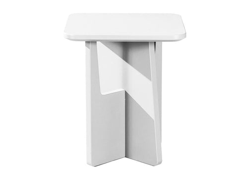 White MDF square side table with minimalist geometric form, versatile accent for lounge or bedroom spaces.