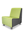 Laygo Wedge dual color modular single unit with an angled seat and backrest, featuring chrome feet