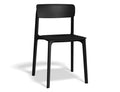 Black polypropylene Notion Chair with minimalist design, stackable and weather-resistant for indoor and outdoor use.