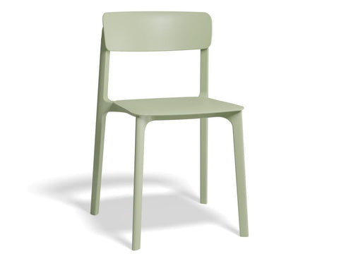 Mint green polypropylene Notion Chair with sleek, minimalist design, weather-resistant and stackable for versatile use.
