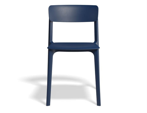 Navy blue polypropylene Notion Chair with ergonomic shape and minimalist style, suitable for indoor and outdoor use.