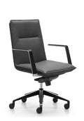 Black Mirage medium back executive office chair with polished aluminium base on castors, fixed aluminium armrests with black vinyl finish, and tilt tension control.