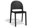 Black polypropylene dining chair with ergonomic contours, stackable and suitable for corporate or outdoor use.