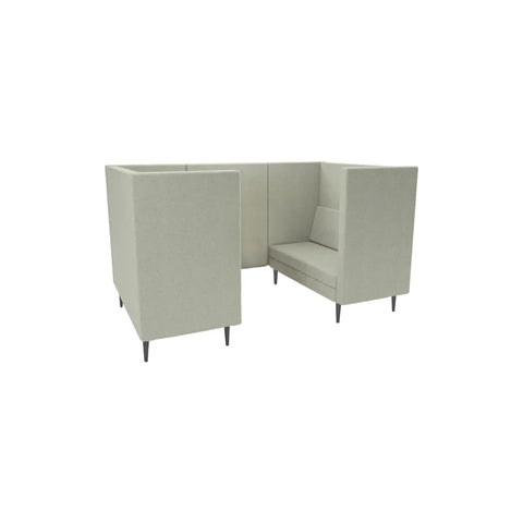 Quiet 75 High Back Booth with black alloy legs and high-density foam, shown in a modern office setting for breakout or lounge use.
